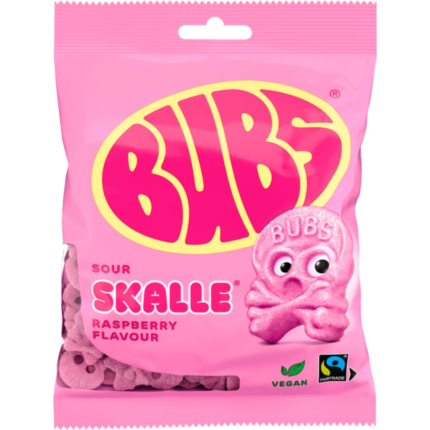 BUBS SKALLE SOUR RASPBERRY 12 x 90g